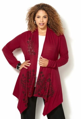 Red cardigans with a printed scarf for Christmas outfits