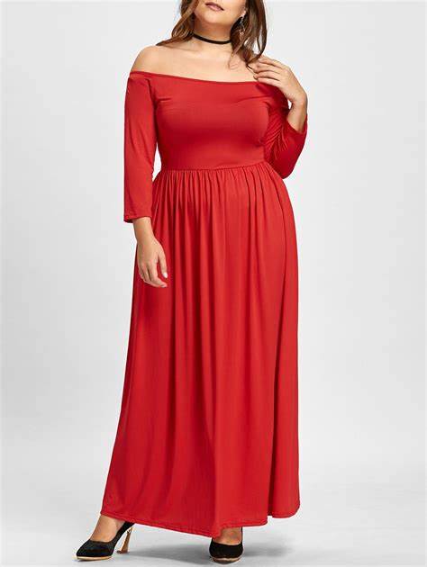 Solid off shoulder maxi dresses for plus-size women